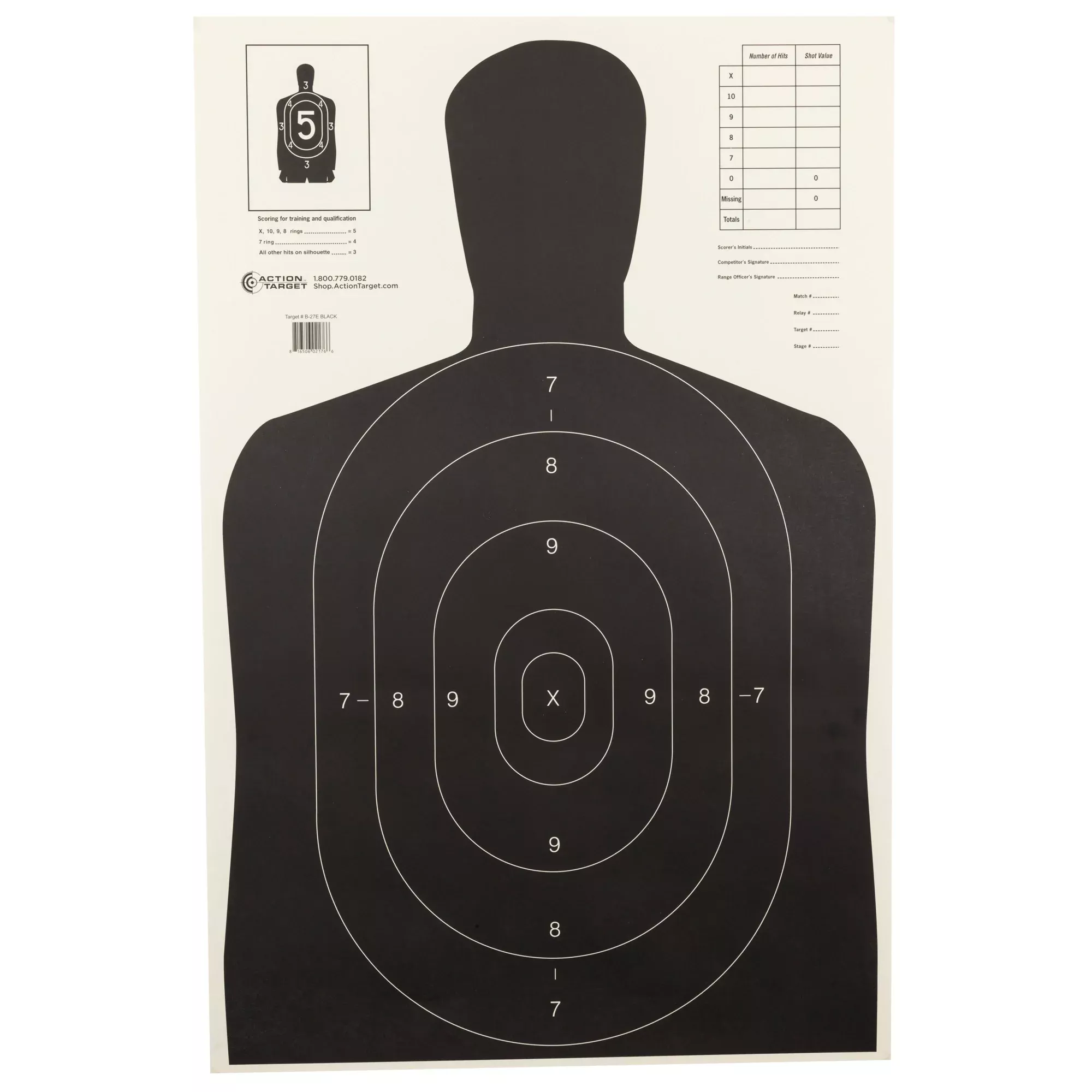 Action Target B-27E Black Silhouette Paper Target – 100 Pack