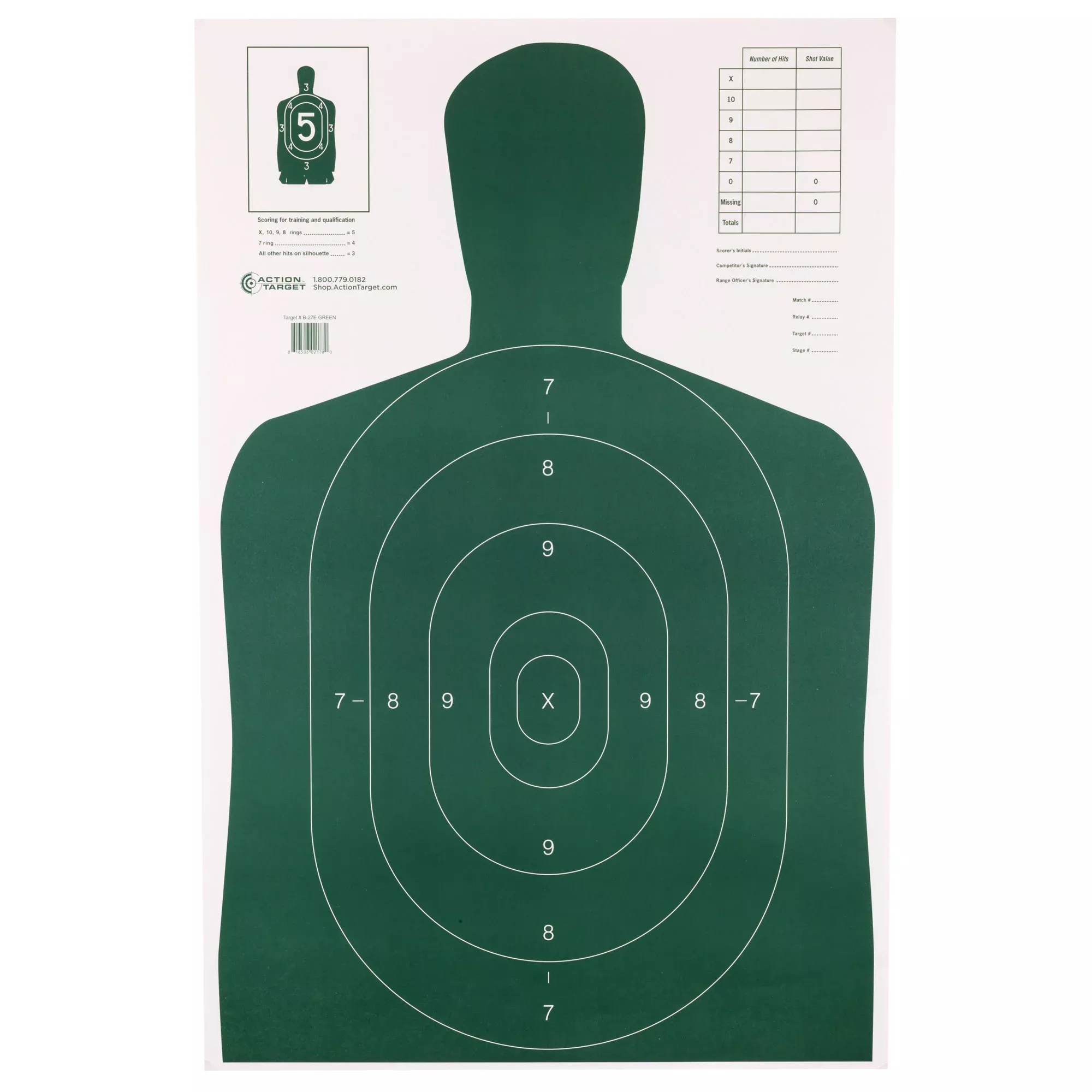 Action Target B-27E Green Silhouette Paper Targets – 100 Pack