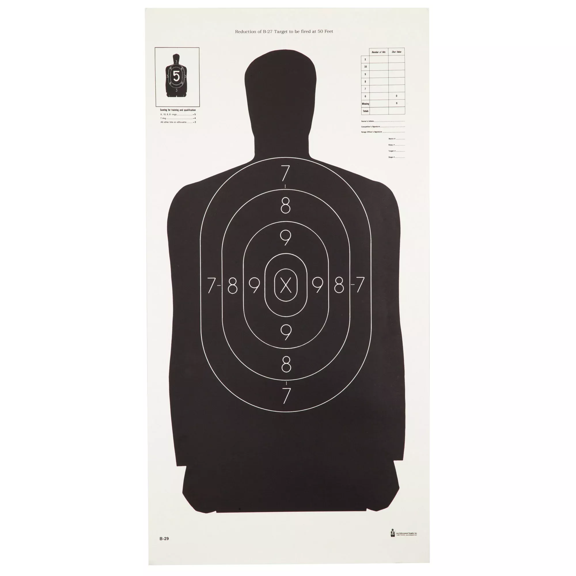 Action Target B-29 Black 100-Pack Law Enforcement Paper Target – 25 Yard Qualification Standard