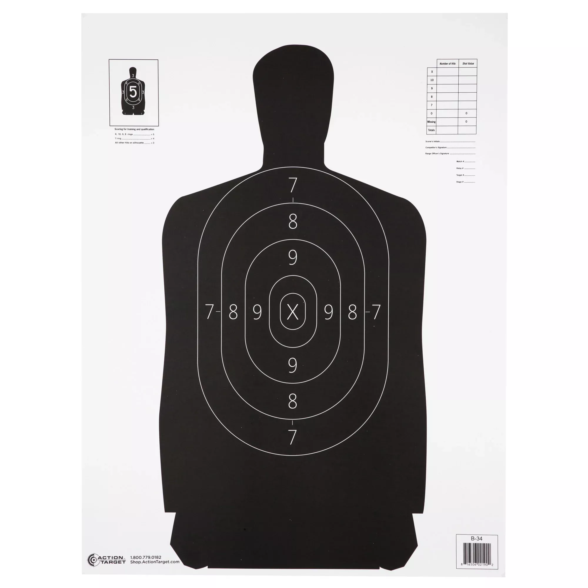 Action Target B-34 Black Silhouette Paper Target – 100 Pack