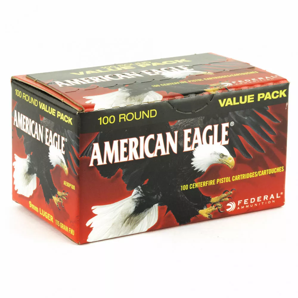 Fed American Eagle 9mm 115 Grain Full Metal Jacket 100/500