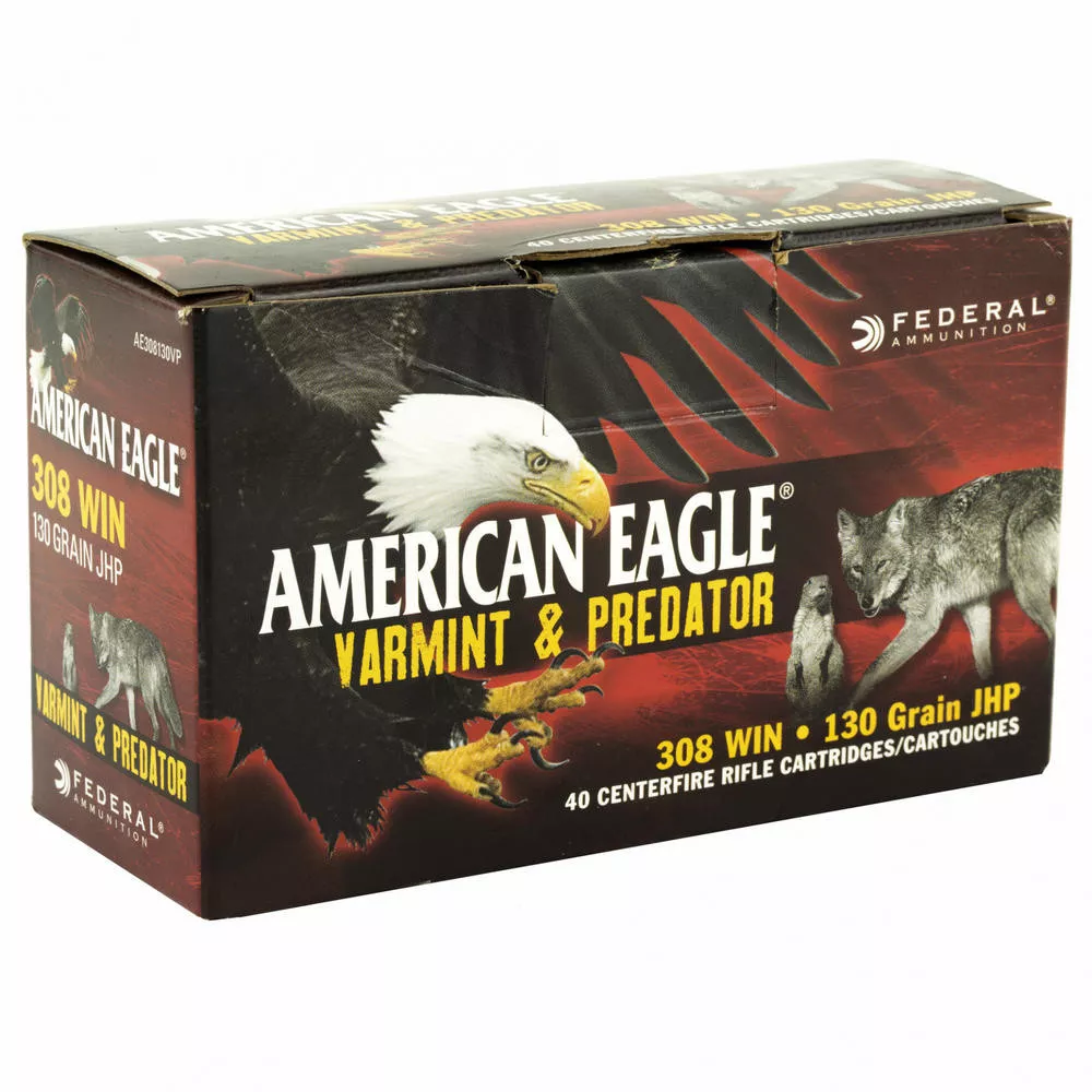Fed American Eagle Varmint & Predator 308Win 130 Grain 40/200