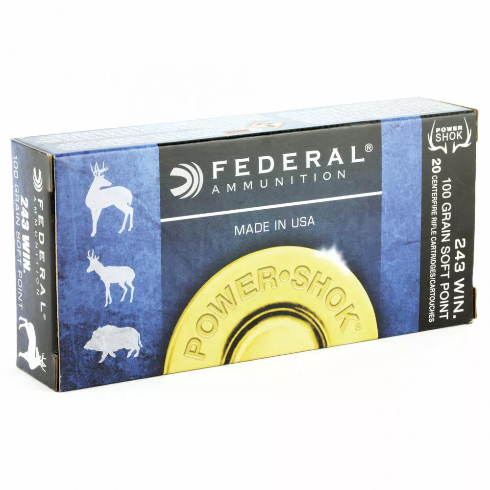 Fed PowerShok 243WIN 100 Grain Solid Point 20/200