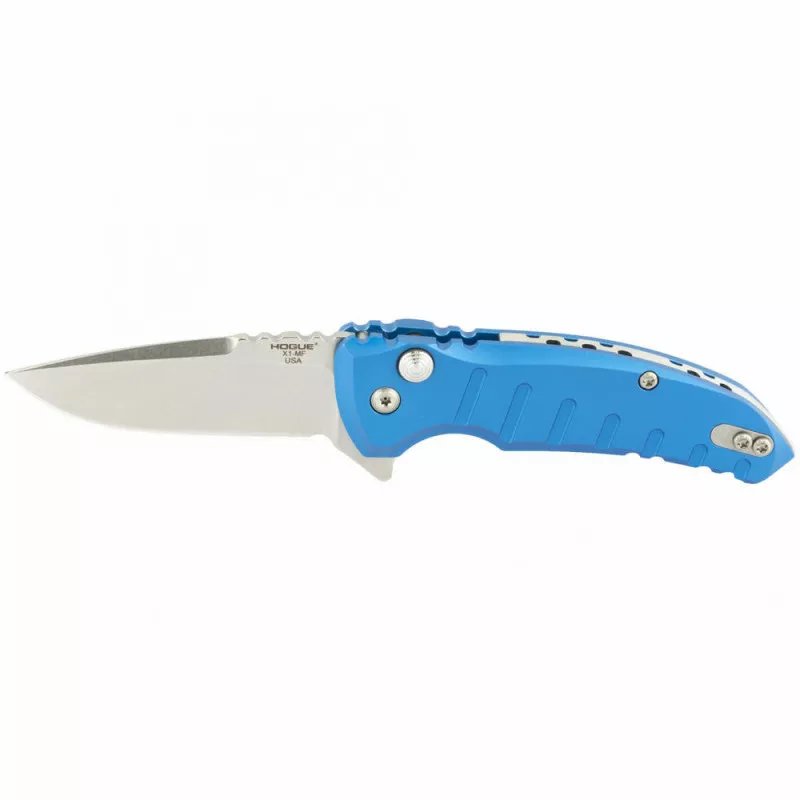 Hogue Grips X1-Microflip Folding Knife Drop Point Plain Edge 2.75" Tumbled Blue Aluminum Handle