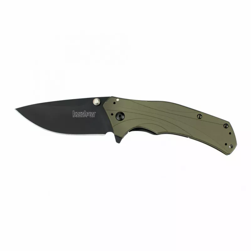 Kershaw Knockout Folding Knife Plain Edge Silver 3.25" OD Green Handle