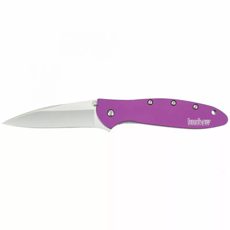 Kershaw Leek Folding Knife Clip Point Thumb Plain Edge 3" Purple Handle