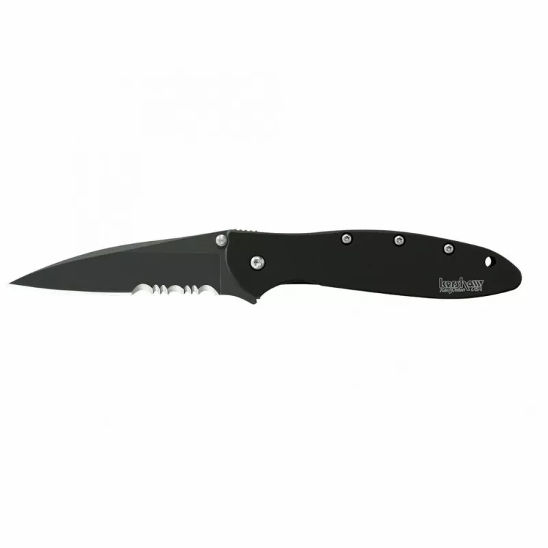 Kershaw Leek Folding Knife Drop Point Clip Point Combo Edge 3" Black Handle
