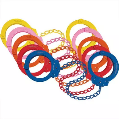 Peerless Model 755C Chain-Linked Colored Oversize Leg Iron Handcuffs & Keys