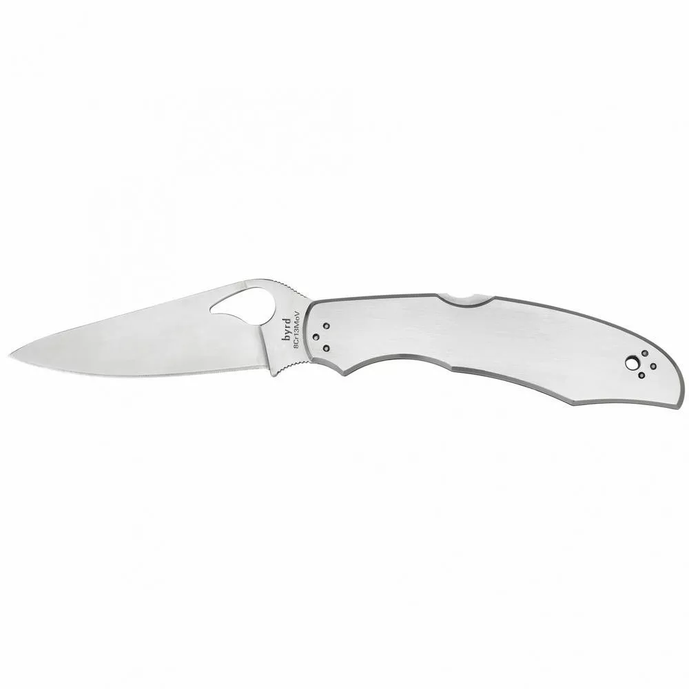 Spyderco Byrd Cara Cara Folding Knife Clip Point 3.875" Silver Handle