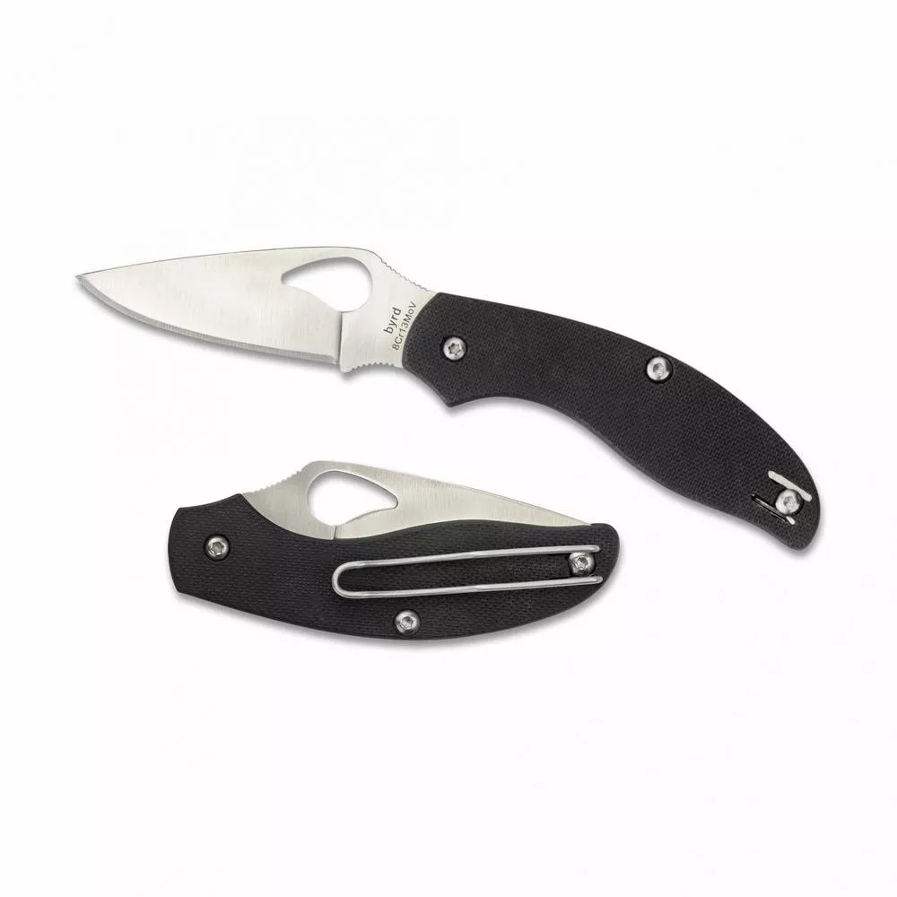 Spyderco Byrd Tern Slipit Folding Knife Plain Edge Silver Blade 2.75" Black G10 Handle