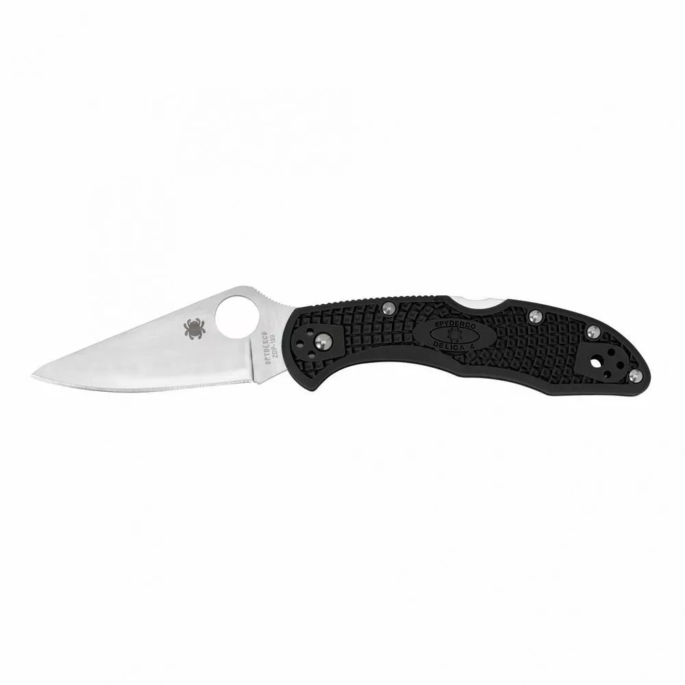 Spyderco Delica4 Black Flipper Folding Plain Edge Blade 2.875"Kraton Handle