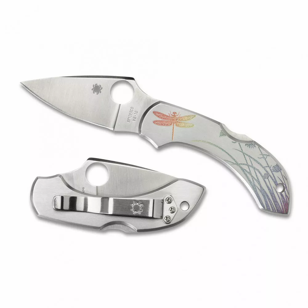 Spyderco Dragonfly Folding Knife Plain Edge Dragonfly Etching Blade 2.313" Stainless Handle