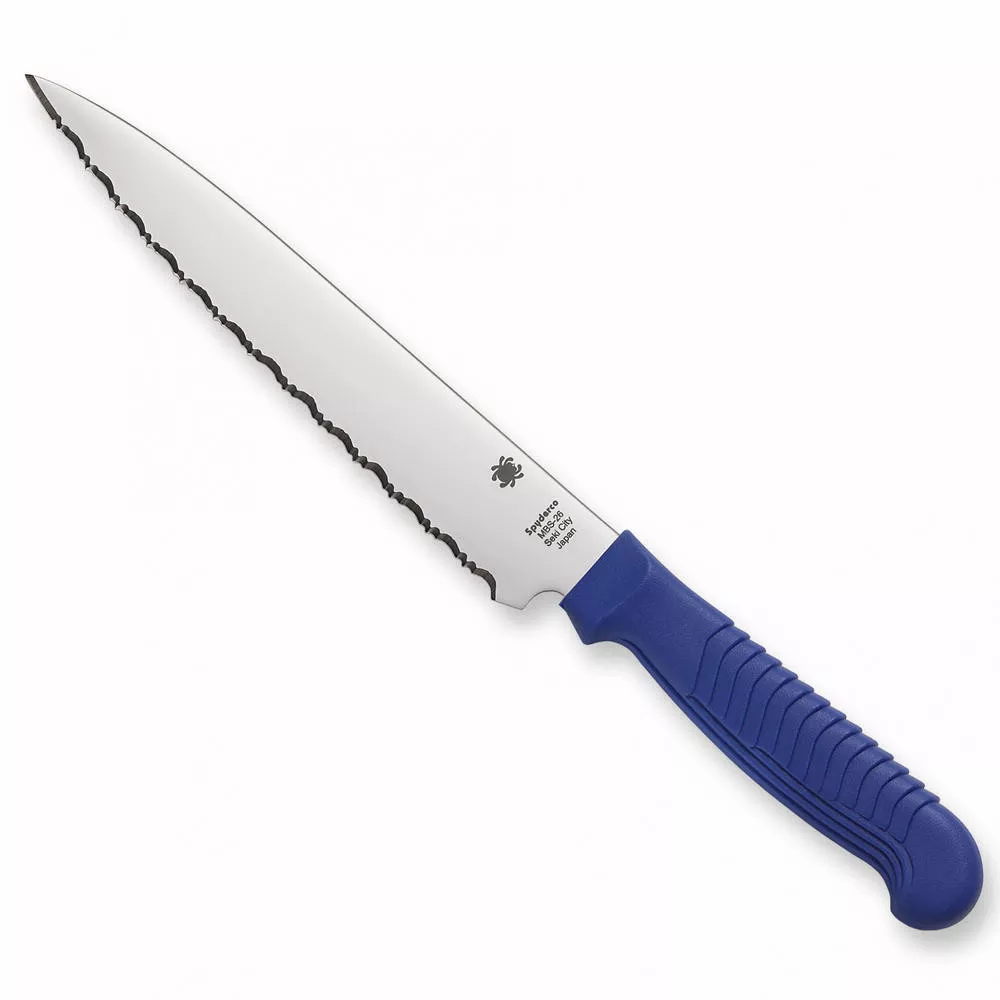 Spyderco Kitchen Utility Knife Fixed SpyderEdge Drop Point Blade 6.5" Blue Polypropylene Handle