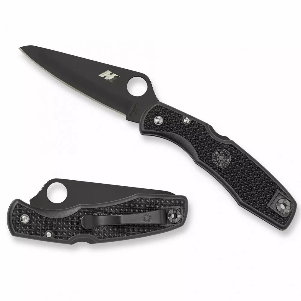 Spyderco Pacific Salt Folding Knife Plain Edge Blade 3.8" Kraton Black Handle