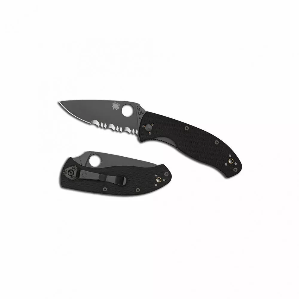 Spyderco Tenacious Folding Knife Combo Edge Black Blade 3.438" Black G10 Handle