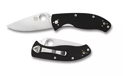 Spyderco Tenacious Folding Knife Plain Silver Blade 3.438" Black G10 Handle