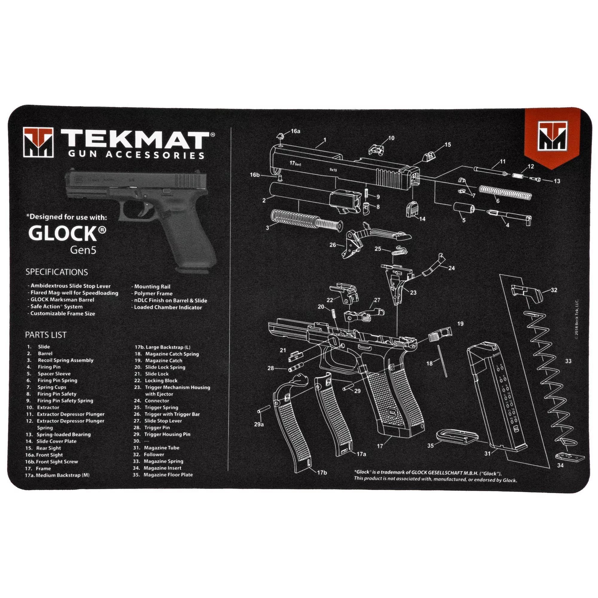 TekMat Pistol Mat for Glock G5 – Gen 5 Glock Cleaning & Assembly Mat