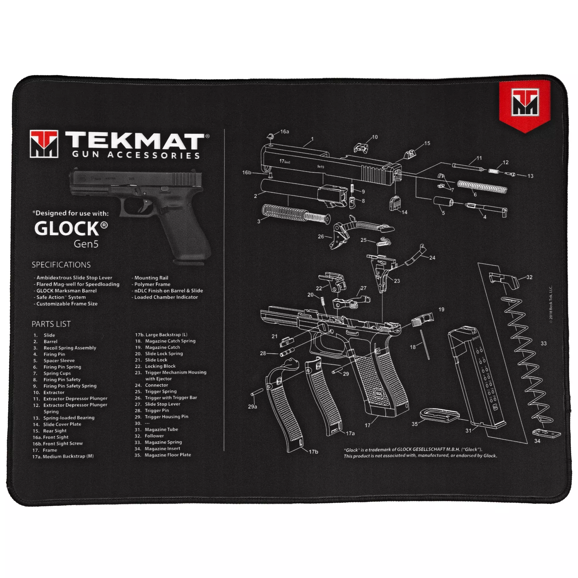 TekMat Ultra Pistol Mat for Glock Gen5 – 12"x17" Work Surface