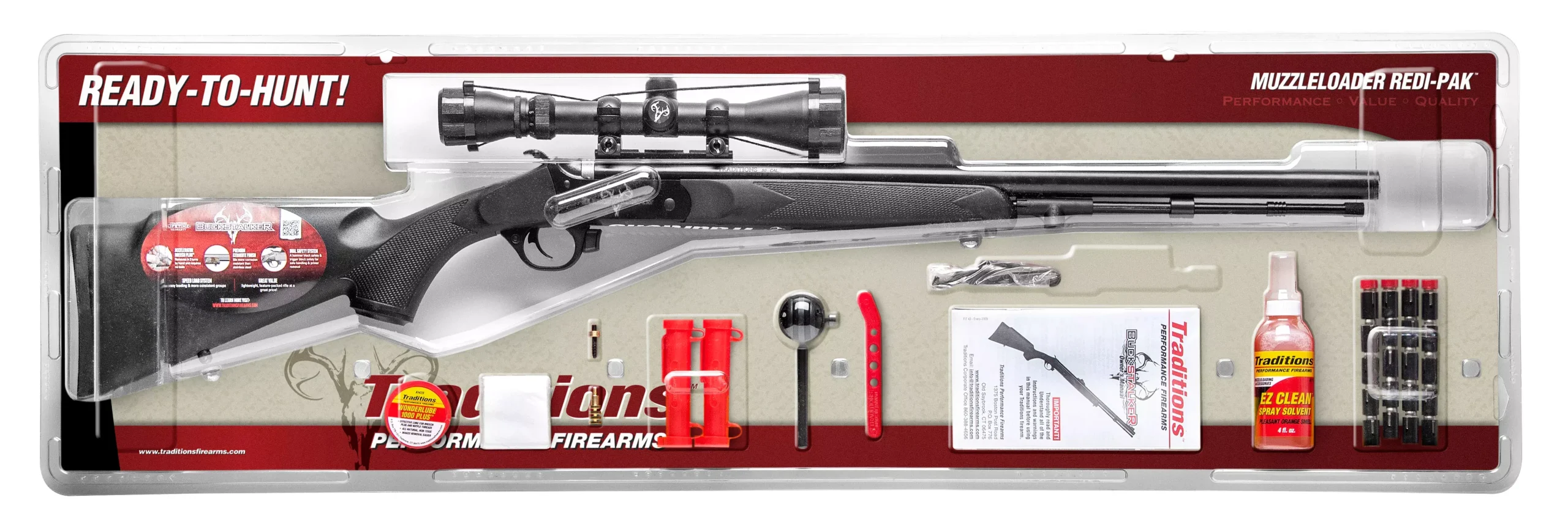 Traditions Buckstalker XT .50 Caliber Muzzleloader Package – Black Synthetic