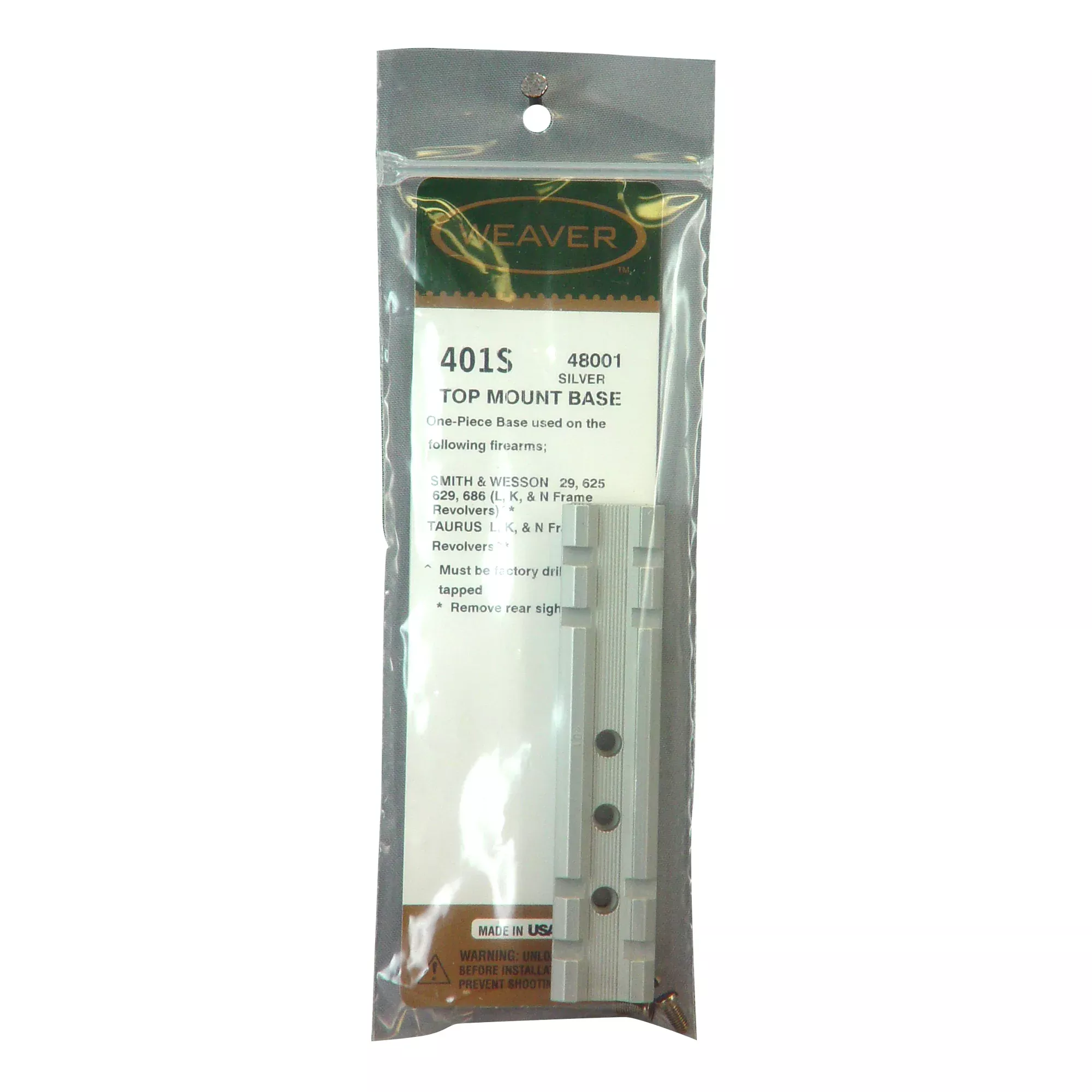 Weaver #401S S&W K/L/N Frame 1-Piece Silver Scope Mount