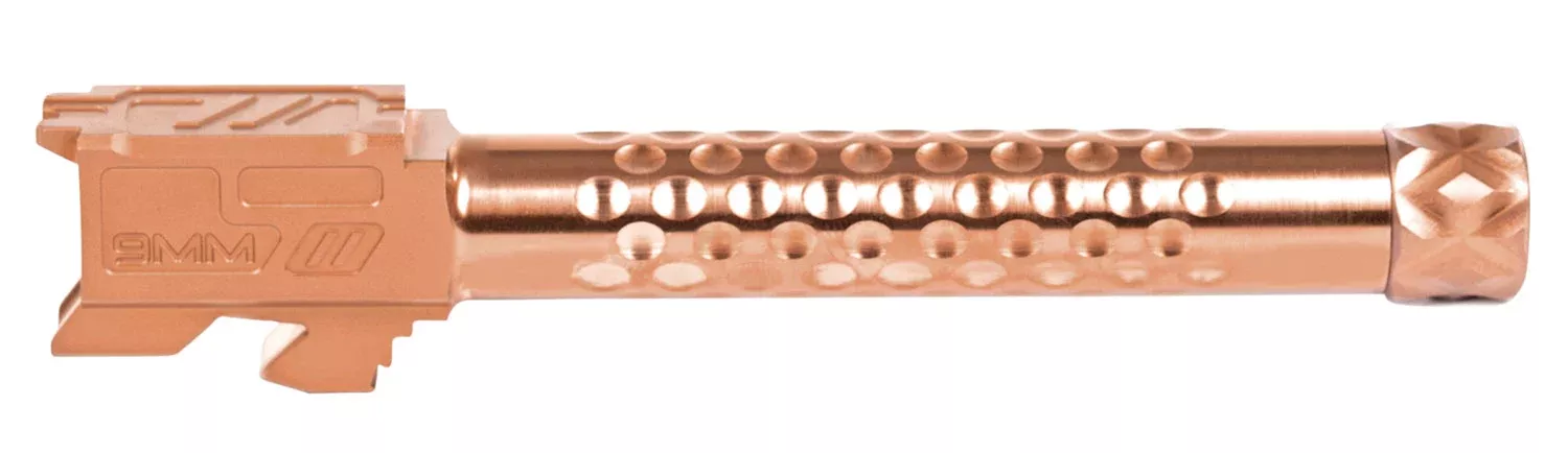 ZEV BBL17OPTTHBRZ Optimized Match9mm Luger, Compatible w/Glock 17 Gen1-4, 4.49" Bronze PVD 416R Stainless Steel Dimpled/Threaded Barrel